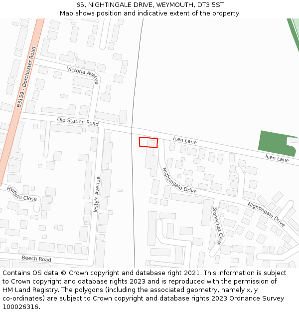65, NIGHTINGALE DRIVE, WEYMOUTH, DT3 5ST: Location map and indicative extent of plot