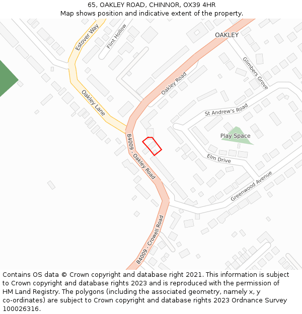 65, OAKLEY ROAD, CHINNOR, OX39 4HR: Location map and indicative extent of plot