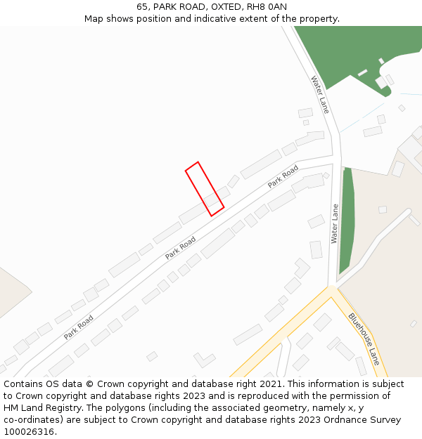 65, PARK ROAD, OXTED, RH8 0AN: Location map and indicative extent of plot