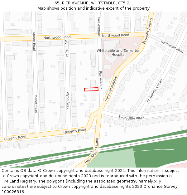 65, PIER AVENUE, WHITSTABLE, CT5 2HJ: Location map and indicative extent of plot