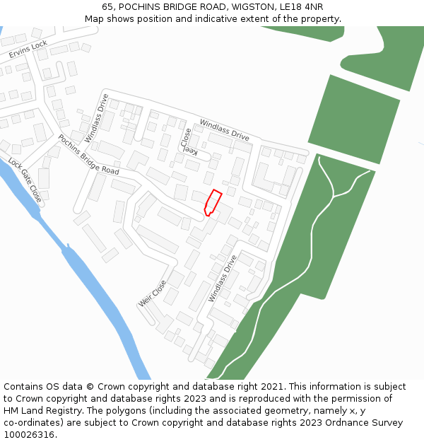 65, POCHINS BRIDGE ROAD, WIGSTON, LE18 4NR: Location map and indicative extent of plot