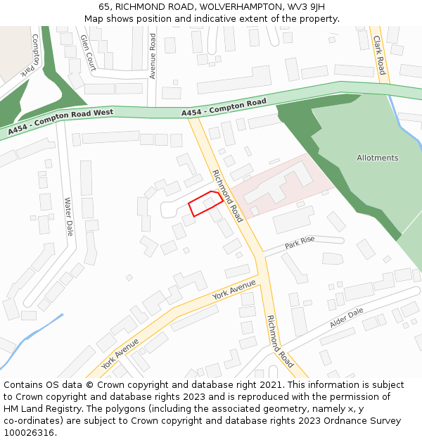 65, RICHMOND ROAD, WOLVERHAMPTON, WV3 9JH: Location map and indicative extent of plot