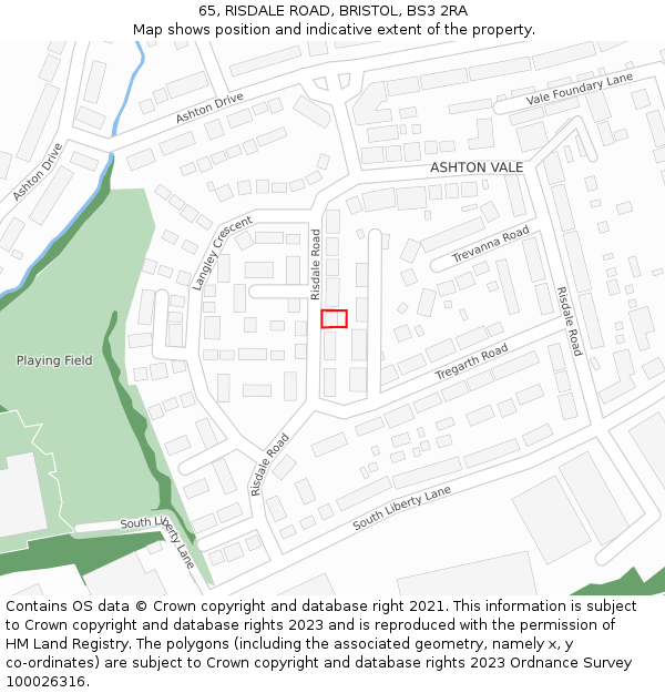 65, RISDALE ROAD, BRISTOL, BS3 2RA: Location map and indicative extent of plot