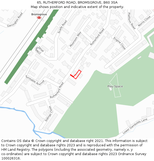 65, RUTHERFORD ROAD, BROMSGROVE, B60 3SA: Location map and indicative extent of plot