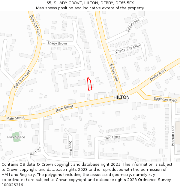 65, SHADY GROVE, HILTON, DERBY, DE65 5FX: Location map and indicative extent of plot