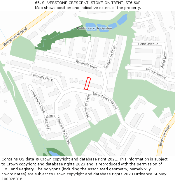 65, SILVERSTONE CRESCENT, STOKE-ON-TRENT, ST6 6XP: Location map and indicative extent of plot