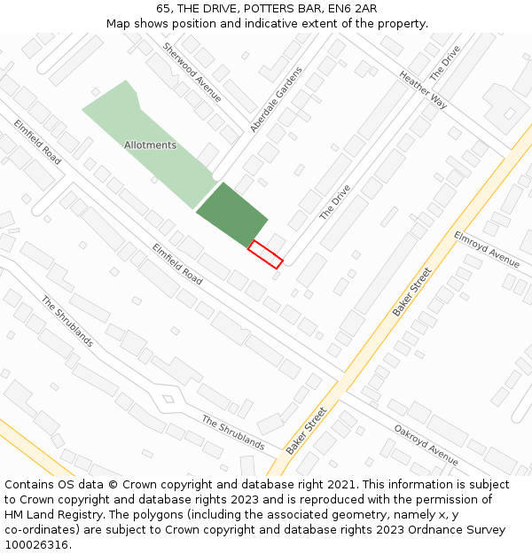 65, THE DRIVE, POTTERS BAR, EN6 2AR: Location map and indicative extent of plot