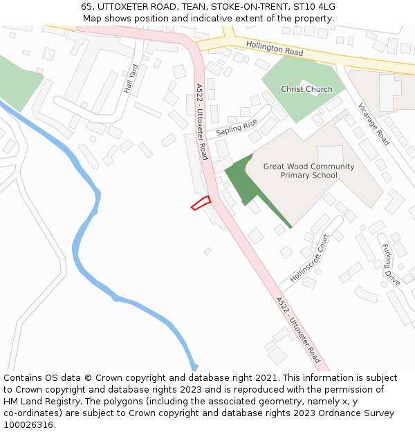 65, UTTOXETER ROAD, TEAN, STOKE-ON-TRENT, ST10 4LG: Location map and indicative extent of plot