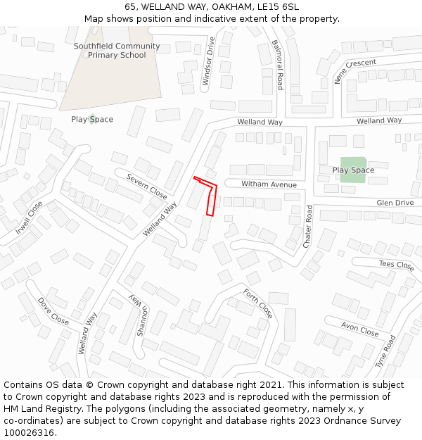 65, WELLAND WAY, OAKHAM, LE15 6SL: Location map and indicative extent of plot