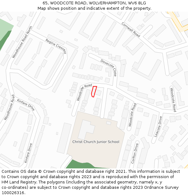 65, WOODCOTE ROAD, WOLVERHAMPTON, WV6 8LG: Location map and indicative extent of plot