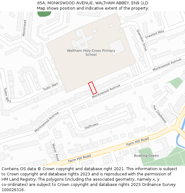 65A, MONKSWOOD AVENUE, WALTHAM ABBEY, EN9 1LD: Location map and indicative extent of plot