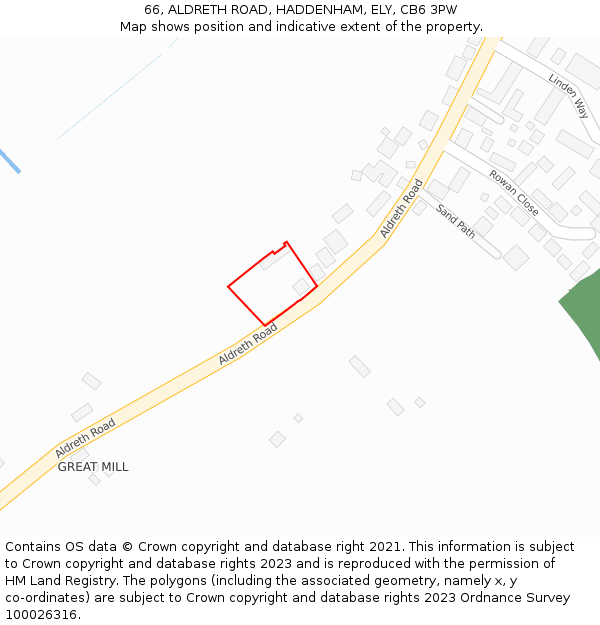 66, ALDRETH ROAD, HADDENHAM, ELY, CB6 3PW: Location map and indicative extent of plot