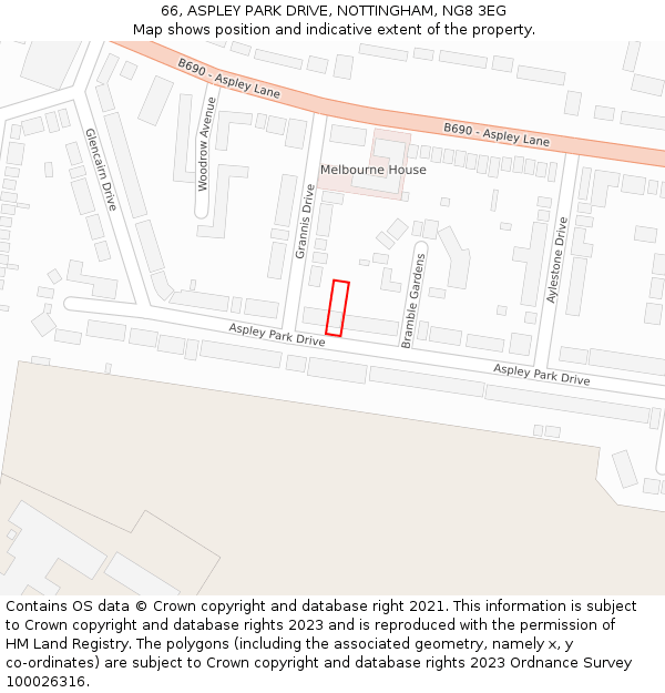 66, ASPLEY PARK DRIVE, NOTTINGHAM, NG8 3EG: Location map and indicative extent of plot