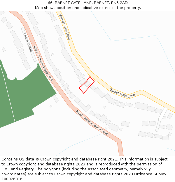 66, BARNET GATE LANE, BARNET, EN5 2AD: Location map and indicative extent of plot