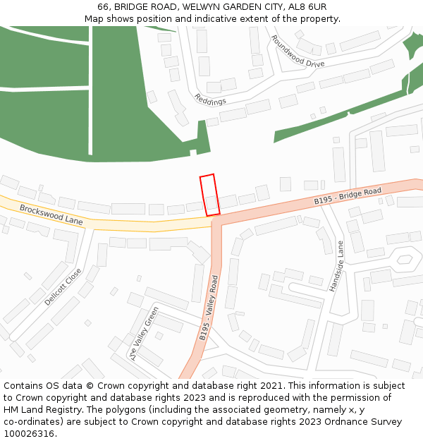 66, BRIDGE ROAD, WELWYN GARDEN CITY, AL8 6UR: Location map and indicative extent of plot