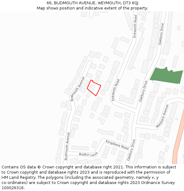 66, BUDMOUTH AVENUE, WEYMOUTH, DT3 6QJ: Location map and indicative extent of plot