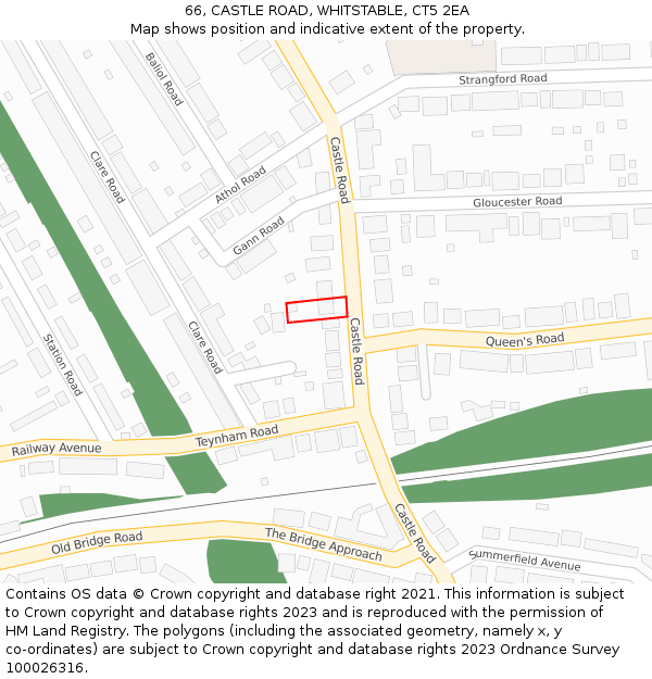 66, CASTLE ROAD, WHITSTABLE, CT5 2EA: Location map and indicative extent of plot