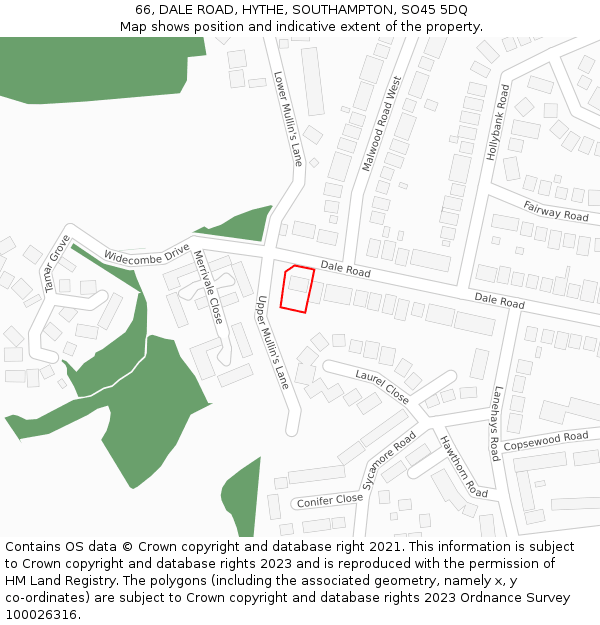 66, DALE ROAD, HYTHE, SOUTHAMPTON, SO45 5DQ: Location map and indicative extent of plot