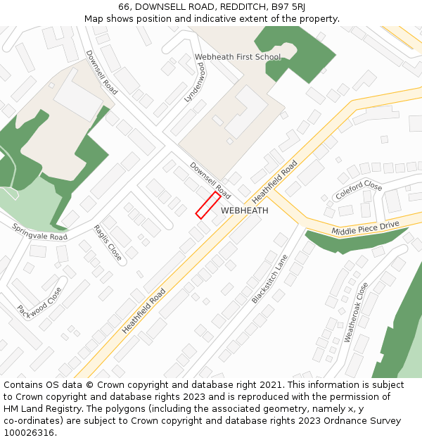 66, DOWNSELL ROAD, REDDITCH, B97 5RJ: Location map and indicative extent of plot