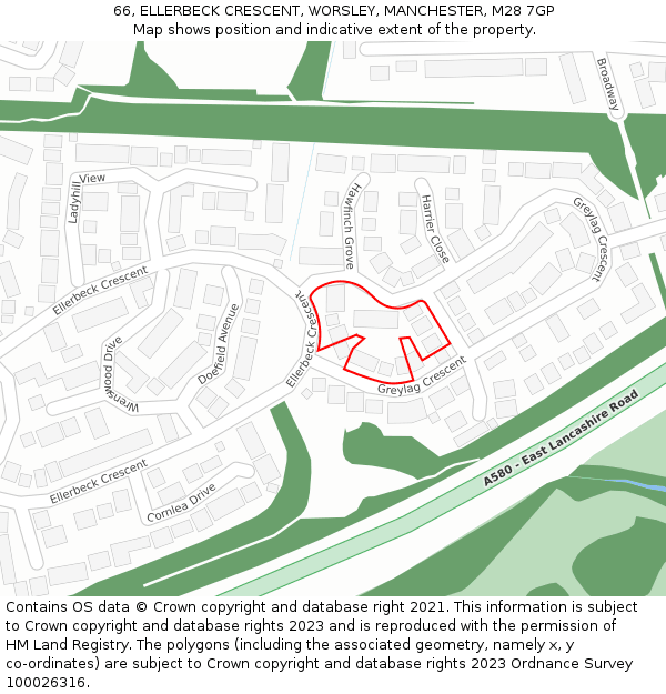 66, ELLERBECK CRESCENT, WORSLEY, MANCHESTER, M28 7GP: Location map and indicative extent of plot