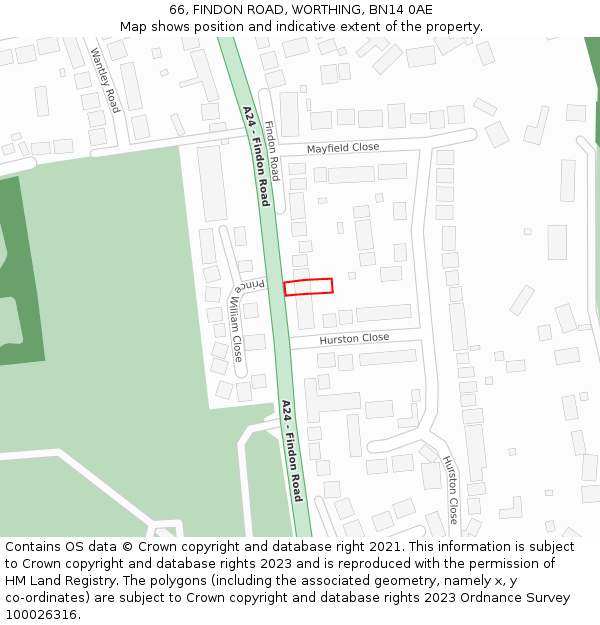 66, FINDON ROAD, WORTHING, BN14 0AE: Location map and indicative extent of plot