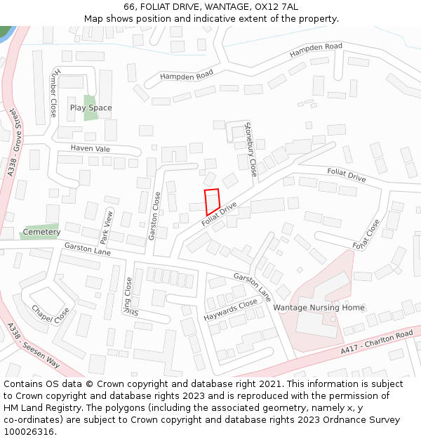 66, FOLIAT DRIVE, WANTAGE, OX12 7AL: Location map and indicative extent of plot