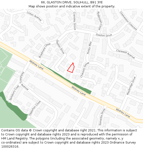 66, GLASTON DRIVE, SOLIHULL, B91 3YE: Location map and indicative extent of plot