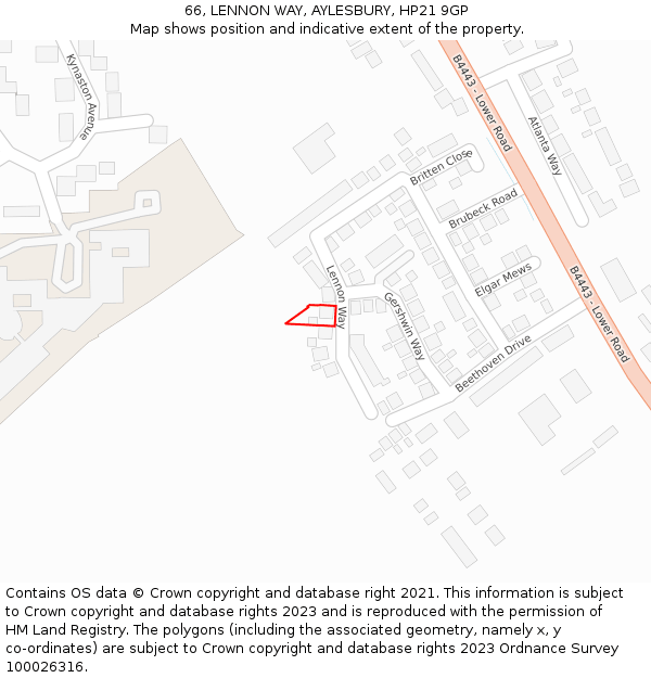 66, LENNON WAY, AYLESBURY, HP21 9GP: Location map and indicative extent of plot