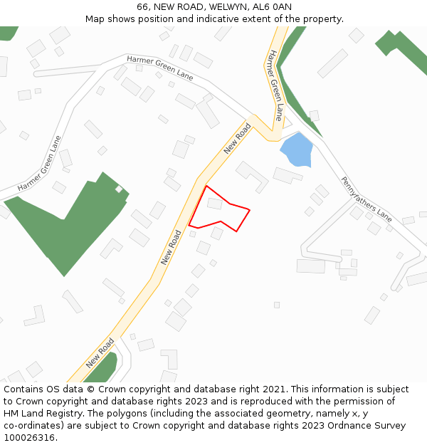 66, NEW ROAD, WELWYN, AL6 0AN: Location map and indicative extent of plot