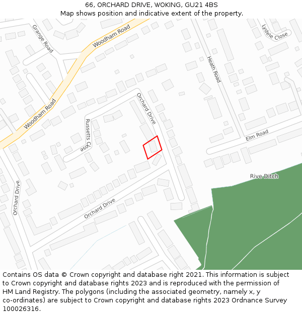 66, ORCHARD DRIVE, WOKING, GU21 4BS: Location map and indicative extent of plot