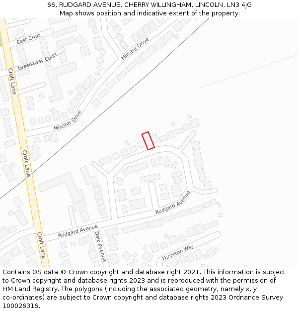66, RUDGARD AVENUE, CHERRY WILLINGHAM, LINCOLN, LN3 4JG: Location map and indicative extent of plot