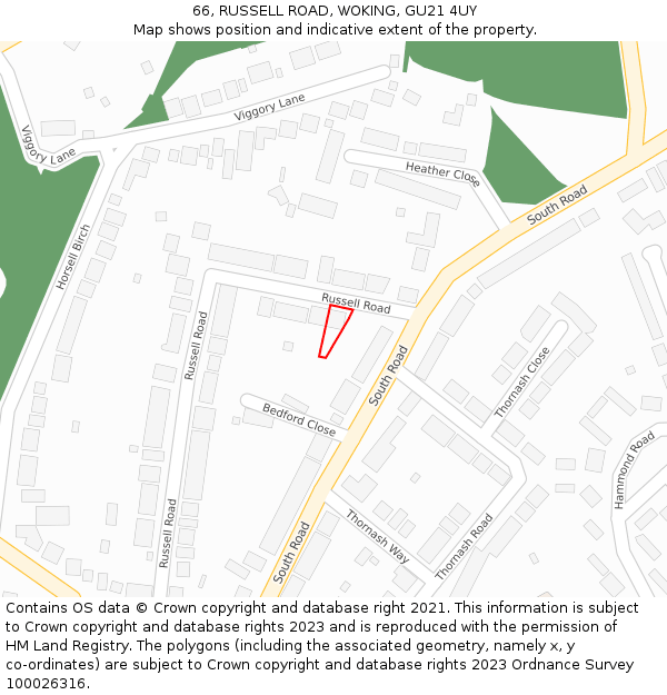 66, RUSSELL ROAD, WOKING, GU21 4UY: Location map and indicative extent of plot