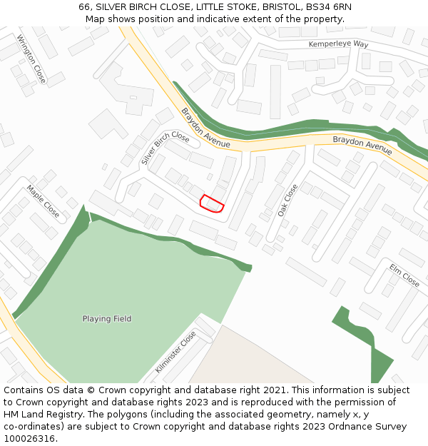 66, SILVER BIRCH CLOSE, LITTLE STOKE, BRISTOL, BS34 6RN: Location map and indicative extent of plot