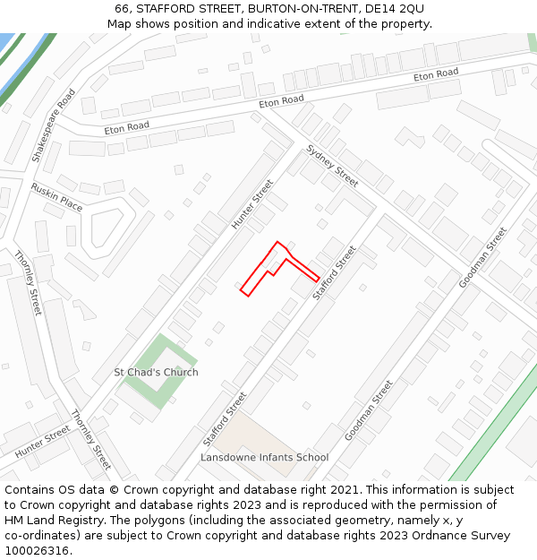66, STAFFORD STREET, BURTON-ON-TRENT, DE14 2QU: Location map and indicative extent of plot