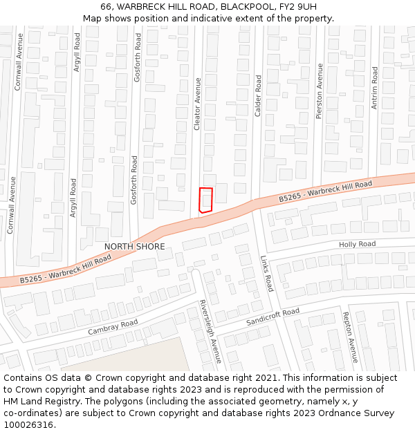 66, WARBRECK HILL ROAD, BLACKPOOL, FY2 9UH: Location map and indicative extent of plot