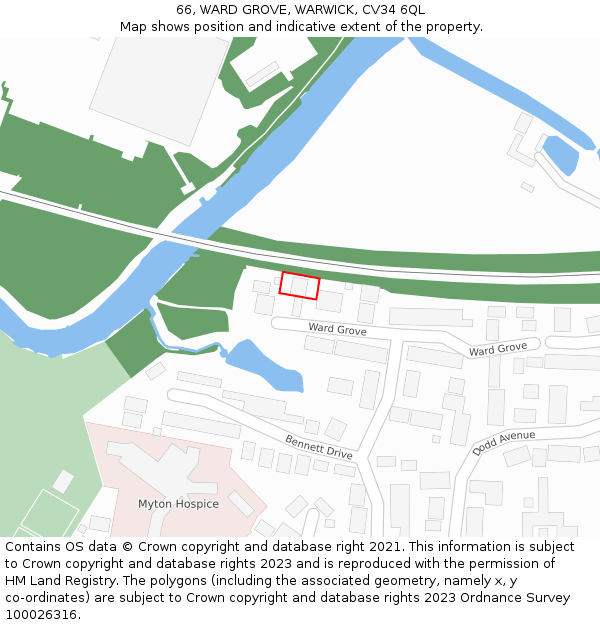 66, WARD GROVE, WARWICK, CV34 6QL: Location map and indicative extent of plot