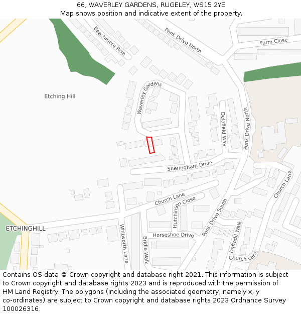 66, WAVERLEY GARDENS, RUGELEY, WS15 2YE: Location map and indicative extent of plot