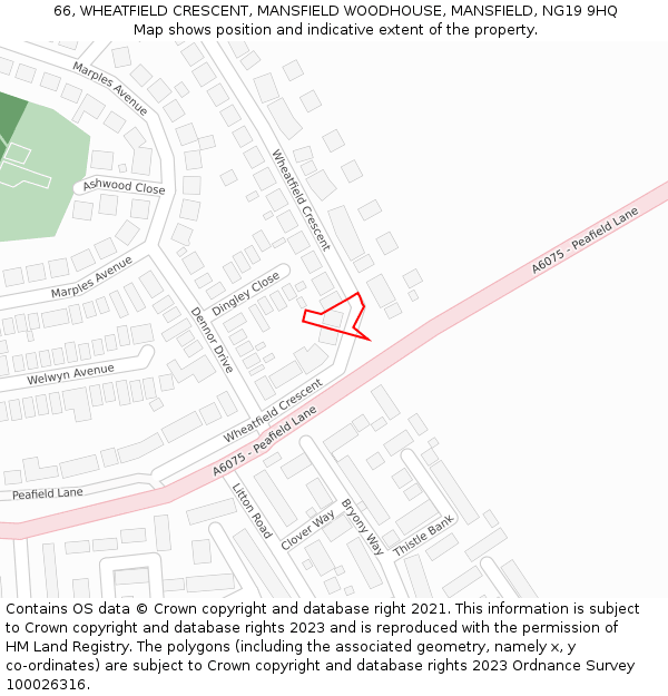 66, WHEATFIELD CRESCENT, MANSFIELD WOODHOUSE, MANSFIELD, NG19 9HQ: Location map and indicative extent of plot