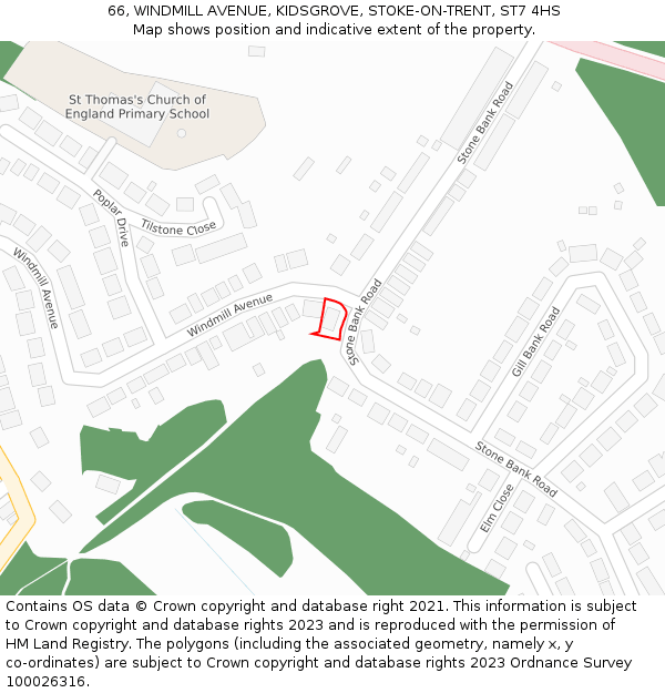 66, WINDMILL AVENUE, KIDSGROVE, STOKE-ON-TRENT, ST7 4HS: Location map and indicative extent of plot