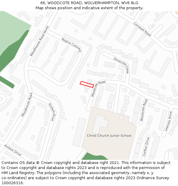66, WOODCOTE ROAD, WOLVERHAMPTON, WV6 8LG: Location map and indicative extent of plot