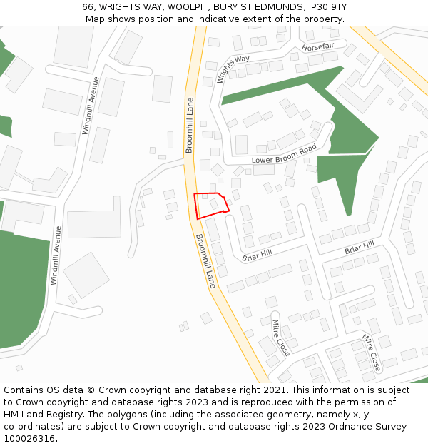 66, WRIGHTS WAY, WOOLPIT, BURY ST EDMUNDS, IP30 9TY: Location map and indicative extent of plot