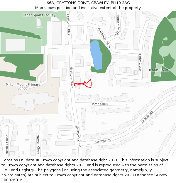 66A, GRATTONS DRIVE, CRAWLEY, RH10 3AG: Location map and indicative extent of plot