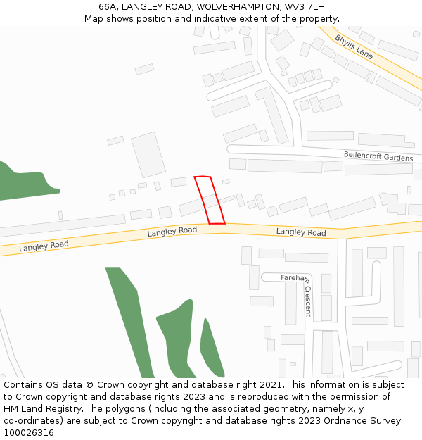66A, LANGLEY ROAD, WOLVERHAMPTON, WV3 7LH: Location map and indicative extent of plot