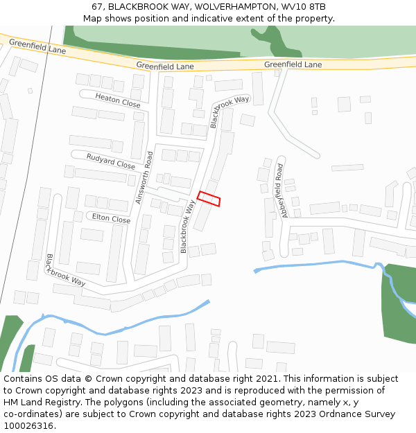 67, BLACKBROOK WAY, WOLVERHAMPTON, WV10 8TB: Location map and indicative extent of plot