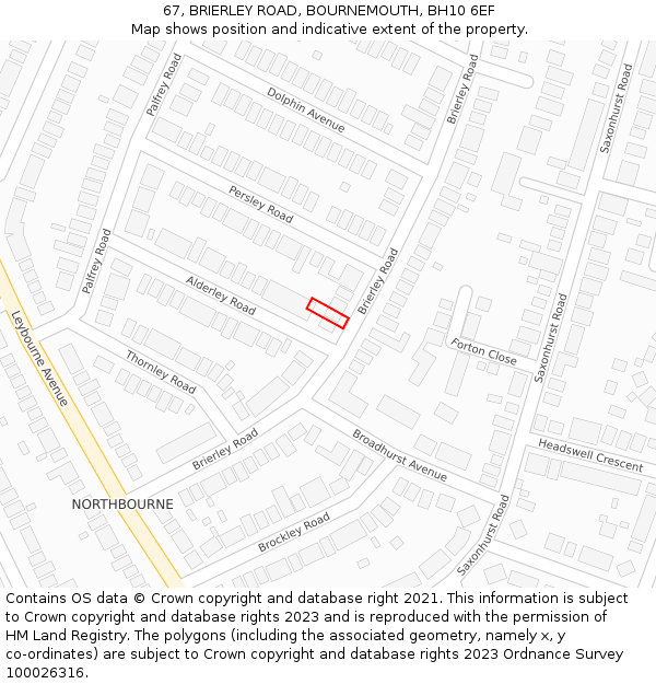 67, BRIERLEY ROAD, BOURNEMOUTH, BH10 6EF: Location map and indicative extent of plot