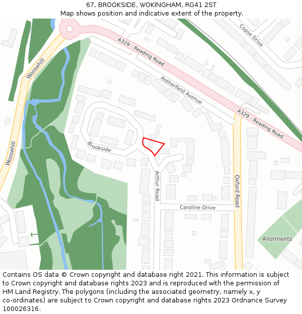 67, BROOKSIDE, WOKINGHAM, RG41 2ST: Location map and indicative extent of plot