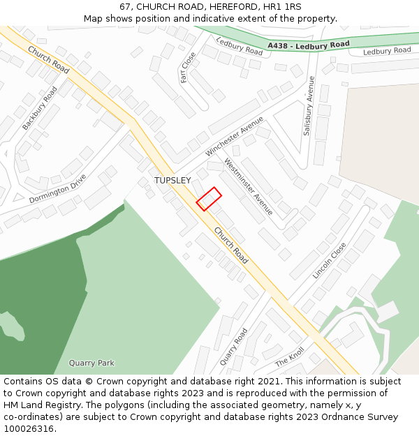67, CHURCH ROAD, HEREFORD, HR1 1RS: Location map and indicative extent of plot