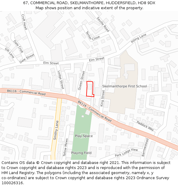 67, COMMERCIAL ROAD, SKELMANTHORPE, HUDDERSFIELD, HD8 9DX: Location map and indicative extent of plot