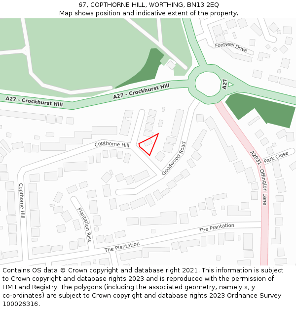 67, COPTHORNE HILL, WORTHING, BN13 2EQ: Location map and indicative extent of plot