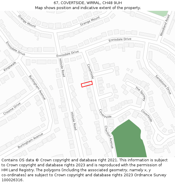 67, COVERTSIDE, WIRRAL, CH48 9UH: Location map and indicative extent of plot